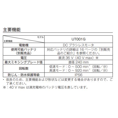 マキタ UT001GZ + BL4050F + DC40RA+ A-75334 40Vmax 充電式 カクハン機 本体+5.0Ahバッテリー+充電器+バッテリーカバー　　攪拌機の画像