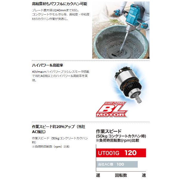 マキタ UT001GZ + BL4050F + DC40RA+ A-75334 40Vmax 充電式 カクハン機 本体+5.0Ahバッテリー+充電器+バッテリーカバー　　攪拌機の画像