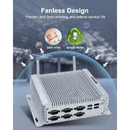 BASOARO Mini PC RS232， Fanless PC Win 10， Core i5 4200U， 8GB RAM 128GB SSD， Dual LAN， HD， VGA， RS232/RS485 COM Port， 4 USB3.0， 4 USB2.0， WiFi， BT， Met_2