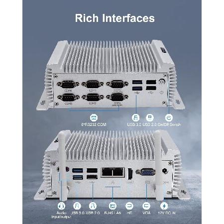 BASOARO Mini PC RS232， Fanless PC Win 10， Core i5 4200U， 8GB RAM 128GB SSD， Dual LAN， HD， VGA， RS232/RS485 COM Port， 4 USB3.0， 4 USB2.0， WiFi， BT， Met_3