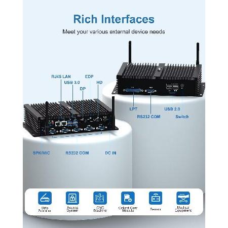 BASOARO Win 11 Pro Industrial Mini PC， Rugged Small Computer i5 8250U， Gigabit RJ45 LAN， 64G RAM 512G SSD， LPT Port， 4K UHD DP/EDP/HD Display， 6 RS232