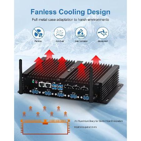 BASOARO Win 11 Pro Industrial Mini PC， Rugged Small Computer i5 8250U， Gigabit RJ45 LAN， 64G RAM 512G SSD， LPT Port， 4K UHD DP/EDP/HD Display， 6 RS232