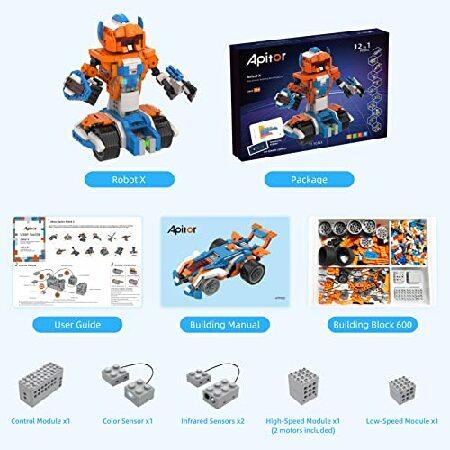 Apitor Robot X Robot Building Kit， 12-in-1 Programmable APP RC Robot/Car Robotics Coding Set， STEM Projects Educational Birthday Gifts for Boys Girls
