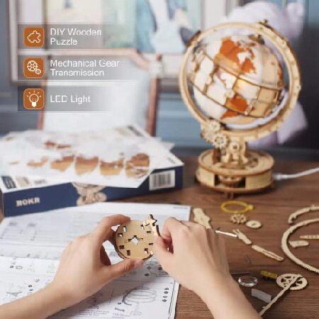 ROKR 3D木製パズル 大人用 LEDイルミネーション地球儀 スタンド付き 3D
