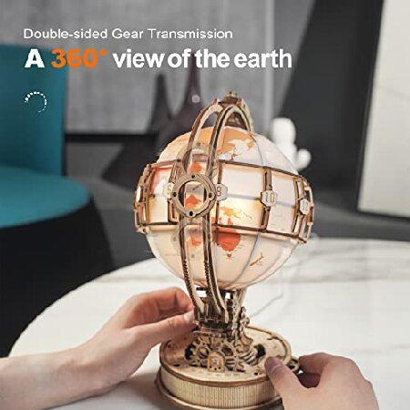 ROKR 3D木製パズル 大人用 LEDイルミネーション地球儀 スタンド付き 3D