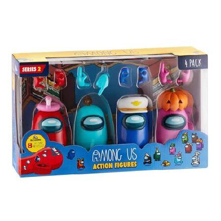 Among Us Action Figures | All Four 4.5-Inch-Tall Collectibles | Among Us Toys and Playable Mini Toys | Red， Pink， and Cyan Crewmates and Blue Ghost wi_2