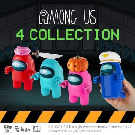 Among Us Action Figures | All Four 4.5-Inch-Tall Collectibles | Among Us Toys and Playable Mini Toys | Red， Pink， and Cyan Crewmates and Blue Ghost wi_4