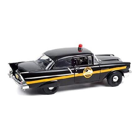 ModelToyCars 1957 シボレー 150 サルーン - ブルーグラスの州州お巡りさん 黒いこと - 緑であることともし火 HWY18027-1/18規模 ダイキャストカー