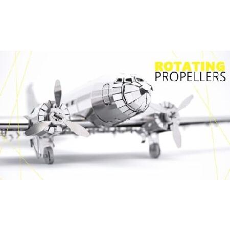 METAL-TIME REMARKABLE DOUGLAS, Douglas DC-3 Model, 3D Metal Airplane Model Mechanical Building Kit, Unique Wind-Up Moving Mechanism, Stainless Steel D_1
