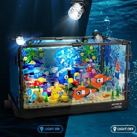 HOGOKIDS 水槽ビルディングセット LEDライト付き 725個 水族館 可動クラゲの魚の積み木付き | クリエイティブな動物 海洋生物 おもちゃ 水中世界ギフト 男の子_1