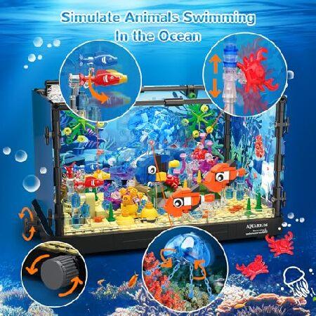 HOGOKIDS 水槽ビルディングセット LEDライト付き 725個 水族館 可動クラゲの魚の積み木付き | クリエイティブな動物 海洋生物 おもちゃ 水中世界ギフト 男の子_2