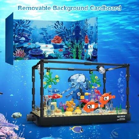 HOGOKIDS 水槽ビルディングセット LEDライト付き 725個 水族館 可動クラゲの魚の積み木付き | クリエイティブな動物 海洋生物 おもちゃ 水中世界ギフト 男の子_4
