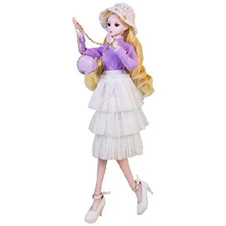 Proudoll 1/3 BJD Doll 60cm 24Inches Ball Jointed SD Dolls Move Joints Action Figures Freya + Hat+ Wig + Long-Sleeve Shirt + Layered Skirt + Crossbodyの画像