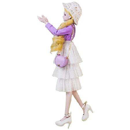 Proudoll 1/3 BJD Doll 60cm 24Inches Ball Jointed SD Dolls Move Joints Action Figures Freya + Hat+ Wig + Long-Sleeve Shirt + Layered Skirt + Crossbodyの画像