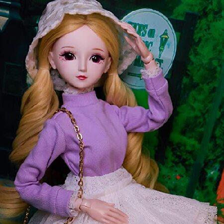 Proudoll 1/3 BJD Doll 60cm 24Inches Ball Jointed SD Dolls Move Joints Action Figures Freya + Hat+ Wig + Long-Sleeve Shirt + Layered Skirt + Crossbodyの画像