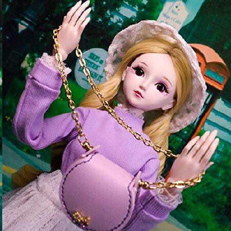 Proudoll 1/3 BJD Doll 60cm 24Inches Ball Jointed SD Dolls Move Joints Action Figures Freya + Hat+ Wig + Long-Sleeve Shirt + Layered Skirt + Crossbodyの画像