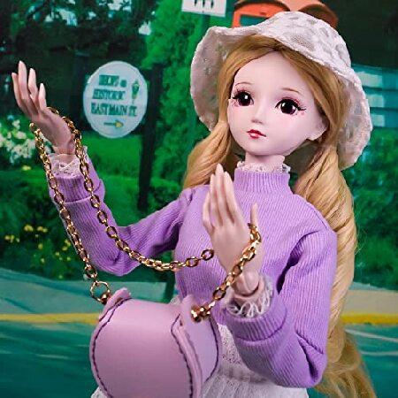 Proudoll 1/3 BJD Doll 60cm 24Inches Ball Jointed SD Dolls Move Joints Action Figures Freya + Hat+ Wig + Long-Sleeve Shirt + Layered Skirt + Crossbodyの画像