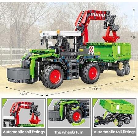 Mov Stone City Construction 3イン1トラクターハーベスタービルディングブロックキット、トラックファーム建設車両セットおもちゃ 大人と男の子、女の子用 8-12_1