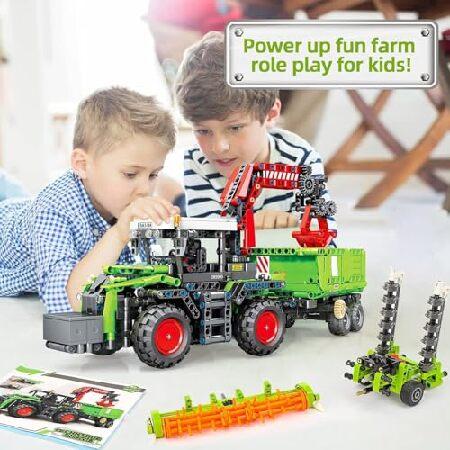 Mov Stone City Construction 3イン1トラクターハーベスタービルディングブロックキット、トラックファーム建設車両セットおもちゃ 大人と男の子、女の子用 8-12_4