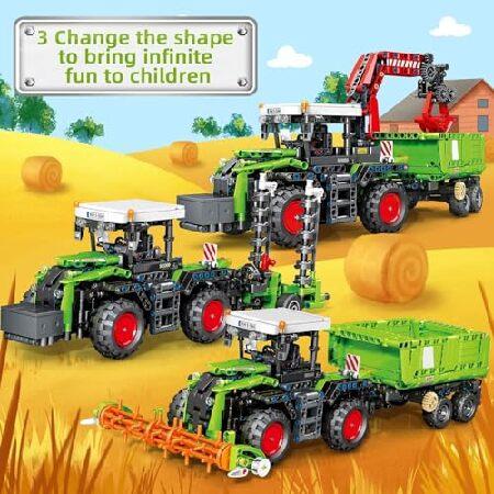 Mov Stone City Construction 3イン1トラクターハーベスタービルディングブロックキット、トラックファーム建設車両セットおもちゃ 大人と男の子、女の子用 8-12_5
