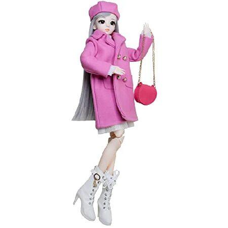 Proudoll 1/3 BJD Doll 60cm 24Inches Ball Jointed SD Dolls Move Joints Action Figures Caroline Beret Wig Coat Dress Crossbody Bag Bootsの画像