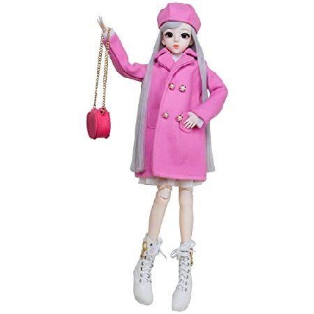 Proudoll 1/3 BJD Doll 60cm 24Inches Ball Jointed SD Dolls Move Joints Action Figures Caroline Beret Wig Coat Dress Crossbody Bag Bootsの画像