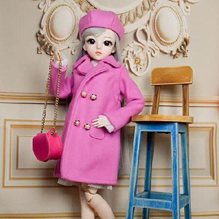 Proudoll 1/3 BJD Doll 60cm 24Inches Ball Jointed SD Dolls Move Joints Action Figures Caroline Beret Wig Coat Dress Crossbody Bag Bootsの画像