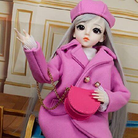 Proudoll 1/3 BJD Doll 60cm 24Inches Ball Jointed SD Dolls Move Joints Action Figures Caroline Beret Wig Coat Dress Crossbody Bag Bootsの画像