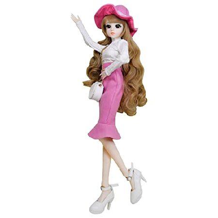 Proudoll 1/3 BJD Doll 60cm 24Inches Ball Jointed SD Dolls Move Joints Action Figures Caroline Hat Wig Long-Sleeve Shirt Skirt Crossbody Bag High Heelの画像