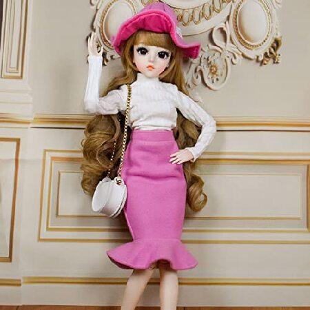 Proudoll 1/3 BJD Doll 60cm 24Inches Ball Jointed SD Dolls Move Joints Action Figures Caroline Hat Wig Long-Sleeve Shirt Skirt Crossbody Bag High Heelの画像