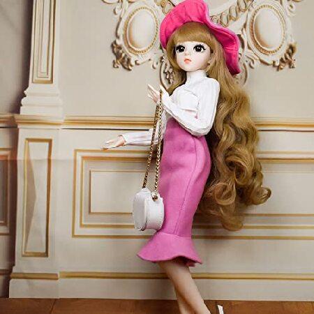 Proudoll 1/3 BJD Doll 60cm 24Inches Ball Jointed SD Dolls Move Joints Action Figures Caroline Hat Wig Long-Sleeve Shirt Skirt Crossbody Bag High Heelの画像