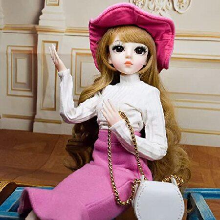 Proudoll 1/3 BJD Doll 60cm 24Inches Ball Jointed SD Dolls Move Joints Action Figures Caroline Hat Wig Long-Sleeve Shirt Skirt Crossbody Bag High Heelの画像