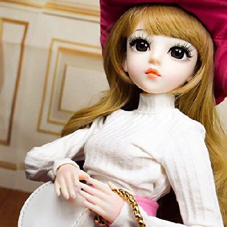 Proudoll 1/3 BJD Doll 60cm 24Inches Ball Jointed SD Dolls Move Joints Action Figures Caroline Hat Wig Long-Sleeve Shirt Skirt Crossbody Bag High Heelの画像