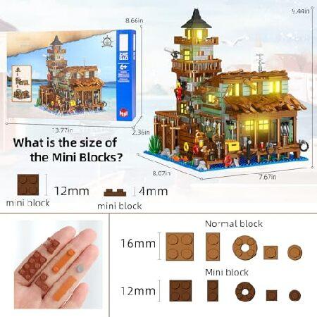 Fishing Village Store House ビルディングセット LEDライト付き 1881個 木製キャビン ミニビルディングブロック STEMアーキテクチャおもちゃキット 8~12歳以上_1