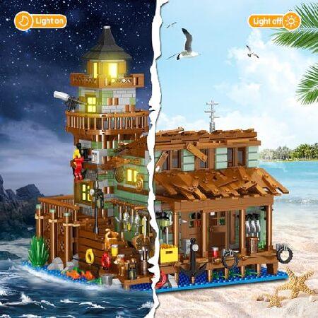 Fishing Village Store House ビルディングセット LEDライト付き 1881個 木製キャビン ミニビルディングブロック STEMアーキテクチャおもちゃキット 8~12歳以上_2