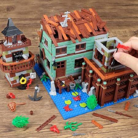 Fishing Village Store House ビルディングセット LEDライト付き 1881個 木製キャビン ミニビルディングブロック STEMアーキテクチャおもちゃキット 8~12歳以上_3