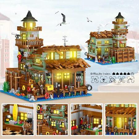 Fishing Village Store House ビルディングセット LEDライト付き 1881個 木製キャビン ミニビルディングブロック STEMアーキテクチャおもちゃキット 8~12歳以上_4