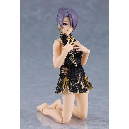 figma 女性body[ミカ] with ミニスカートチャイナワンピコーデ[ブラック] ノンスケール プラスチック製 塗装済み可動フィギュアの画像
