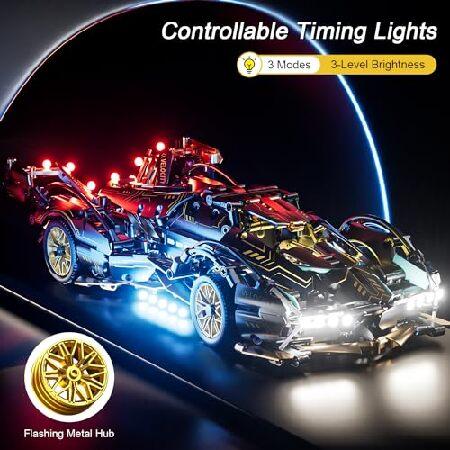 PinkBee スポーツカー ビルディングブロックセット 大人用 レースカー LEDライト付き コレクター収集品 1:14 モデルスケール エンジニアリングトイ 男性 ティーの画像