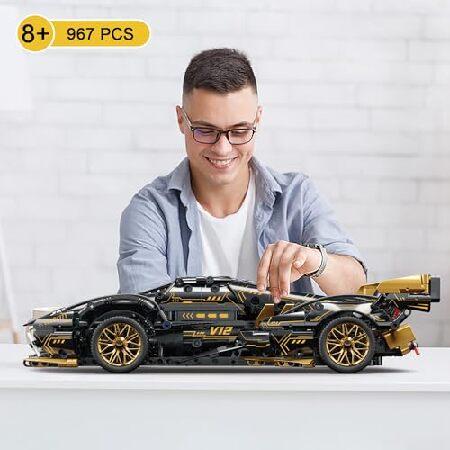 PinkBee スポーツカー ビルディングブロックセット 大人用 レースカー LEDライト付き コレクター収集品 1:14 モデルスケール エンジニアリングトイ 男性 ティーの画像