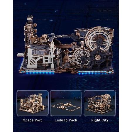 大人用3Dパズル - マーブルランビルディングセット、木製モデルキット、マーブルスペースポート+マーブルナイトシティ+リンクパック。_1