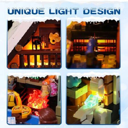 FUNWHOLE クリスマス スキー キャビン 照明 ビルディング レンガ セット - レトロ クリスマス 冬 スノーハウス コレクション LEDライト ビルディング 建設 ホリ_3
