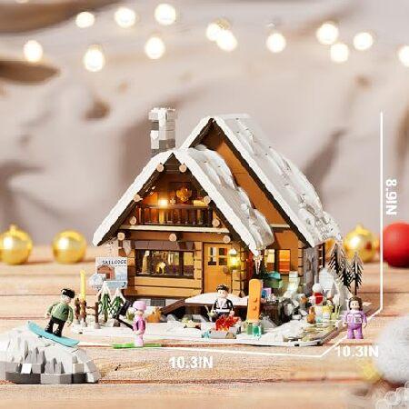 FUNWHOLE クリスマス スキー キャビン 照明 ビルディング レンガ セット - レトロ クリスマス 冬 スノーハウス コレクション LEDライト ビルディング 建設 ホリ_5