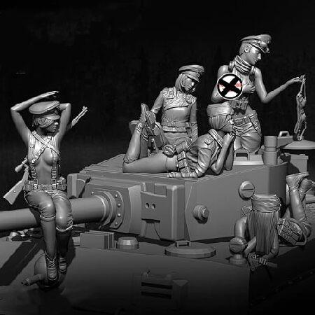1/35 WWII Tank Female Soldier Resin Model Kit Unpainted and Unassembled Miniature Resin Model Kit (5 Person with Tanks) // H9x1A1_1