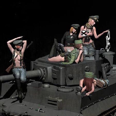 1/35 WWII Tank Female Soldier Resin Model Kit Unpainted and Unassembled Miniature Resin Model Kit (5 Person with Tanks) // H9x1A1_3