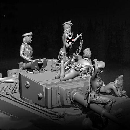 1/35 WWII Tank Female Soldier Resin Model Kit Unpainted and Unassembled Miniature Resin Model Kit (5 Person with Tanks) // H9x1A1_4