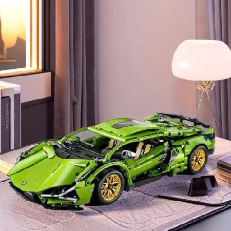 Chodia スポーツ レースカー ビルディングブロックセット 大人 男の子 グリーン レーシング スーパーカー おもちゃ キット LEDライト付き コレクター収集品 1:14_3