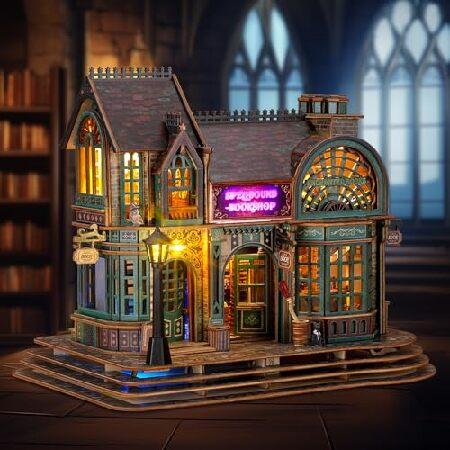 FUNPOLA 木製パズル 3Dパズル 組立キット 魔法の本屋 LED付き 難しい DIYミニチュア 立体パズル 建築模型 家の装飾 子供と大人向け 上級者向け 贈り物 英語説明 | 