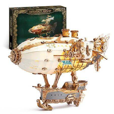 木製パズル スチームパンク 飛行船 モデルキット FUNPOLA LED 3D木製パズル ファンタジー 飛行船モデル - スチーム