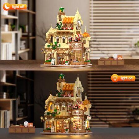 INSOON City ベーカリー カフェハウス ビルディングセット ライト付き 1289ピース ベーキングショップ 組み立てブロック おもちゃ コーヒーケーキ パン ベーカリ_1